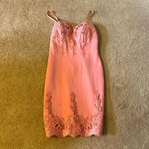 Pink embroidered dress. Knee length